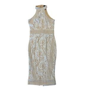 Pretty Little Thing White Lace Crochet High Neck Midi‎ Dress size 4